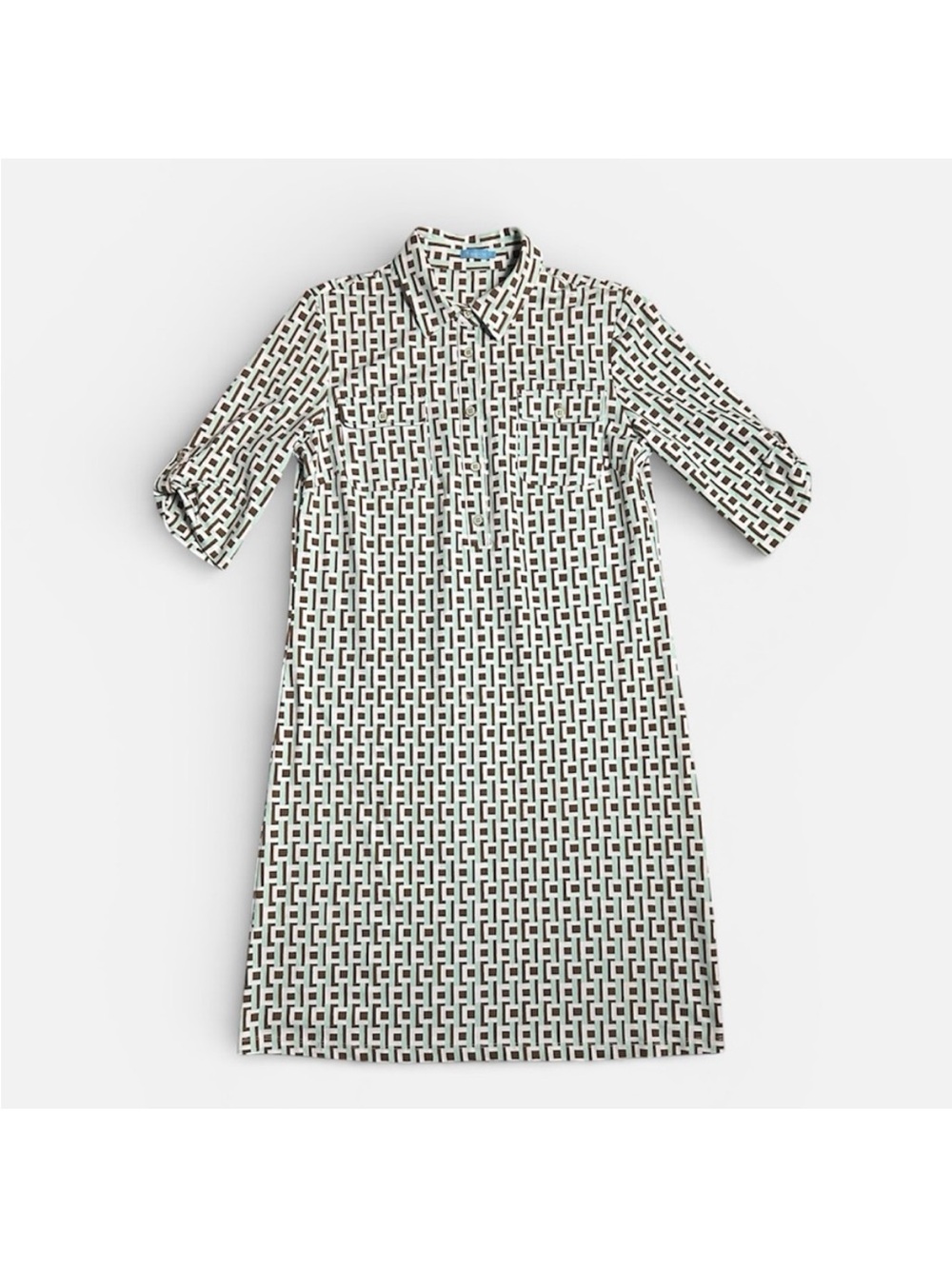 J.McLaughlin Mod Geo Square Print Popover Short Sleeve Stretch Dress XL